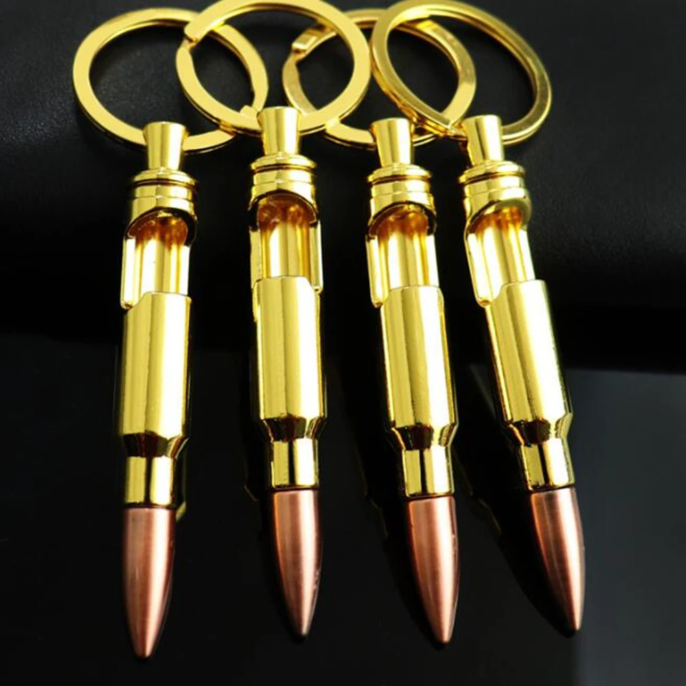 Custom logo fashion charm pendant gold tone metal bottle opener bullet keychain