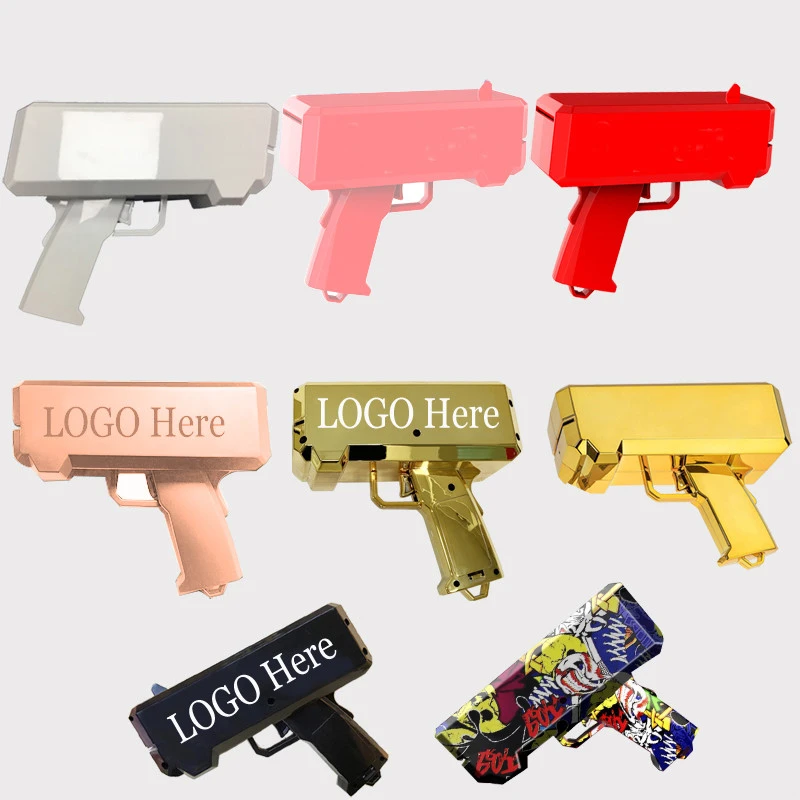 custom money box gold gun toy for cash, shooting game toy super money gun with money detector cash cannoon toys