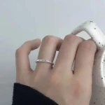 Custom Ring Rhodium Plated Simple Pattern Color Cubic Zirconia Ring Disconnected Adjustable 925 Sterling Silver Ring Women