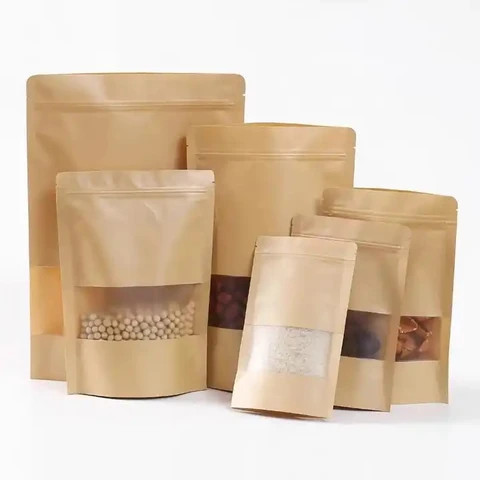 Buy Custom Zipper Bag With Window Frosted Stand Up Food Kraft Paper Bag ...