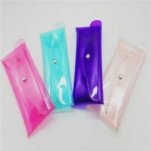 customized logo clear transparent plastic shining glitter holographic clear pvc pencil bag