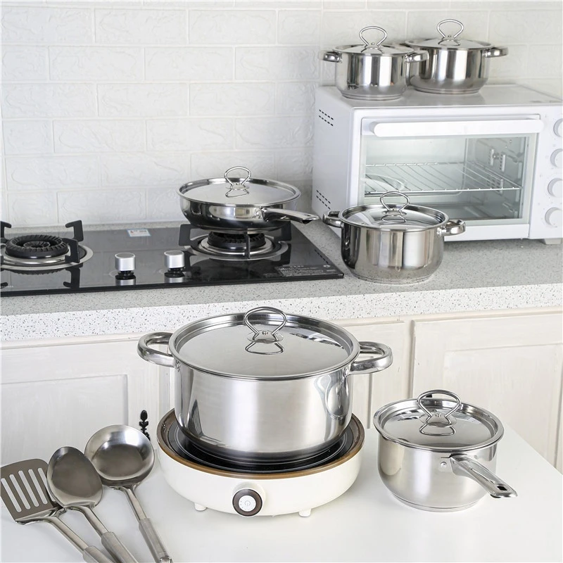 Customized logo home 15pcs kitchen cookware set casserole SS saucepan stainless steel kitchen cooking pot cookware set