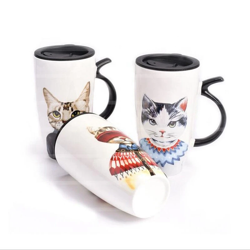 Cute Cat Ceramics Coffee Mug With Lid Large Capacity 600ml Animal Mugs Drinkware Coffee Milk Tea Cups Novelty Gifts