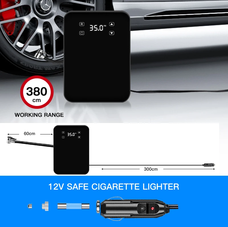 DC12V 100W fast air inflation automatic stop with led big touch screen car tyre air pump