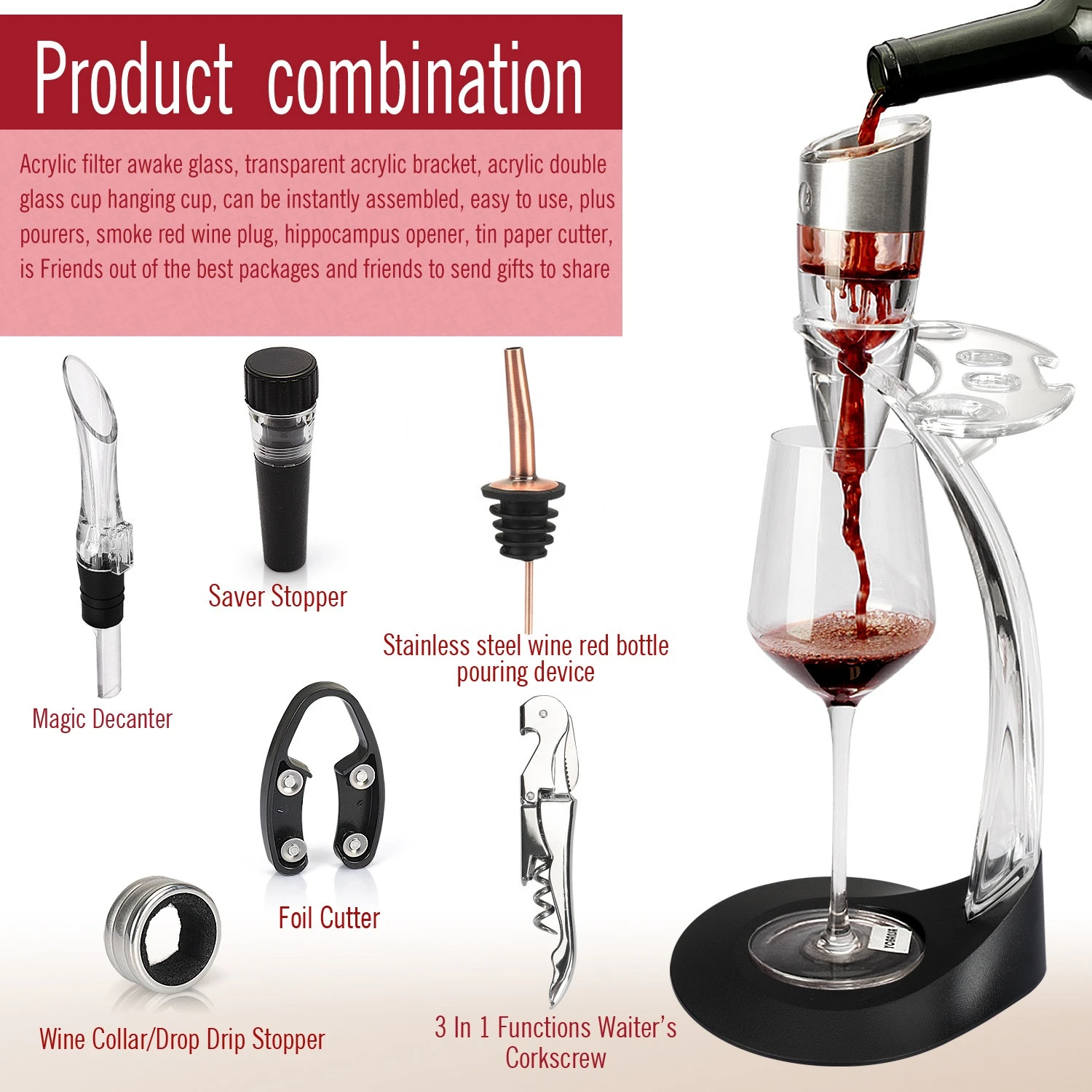 Deluxe magic wine aerator decanter wine glass holder