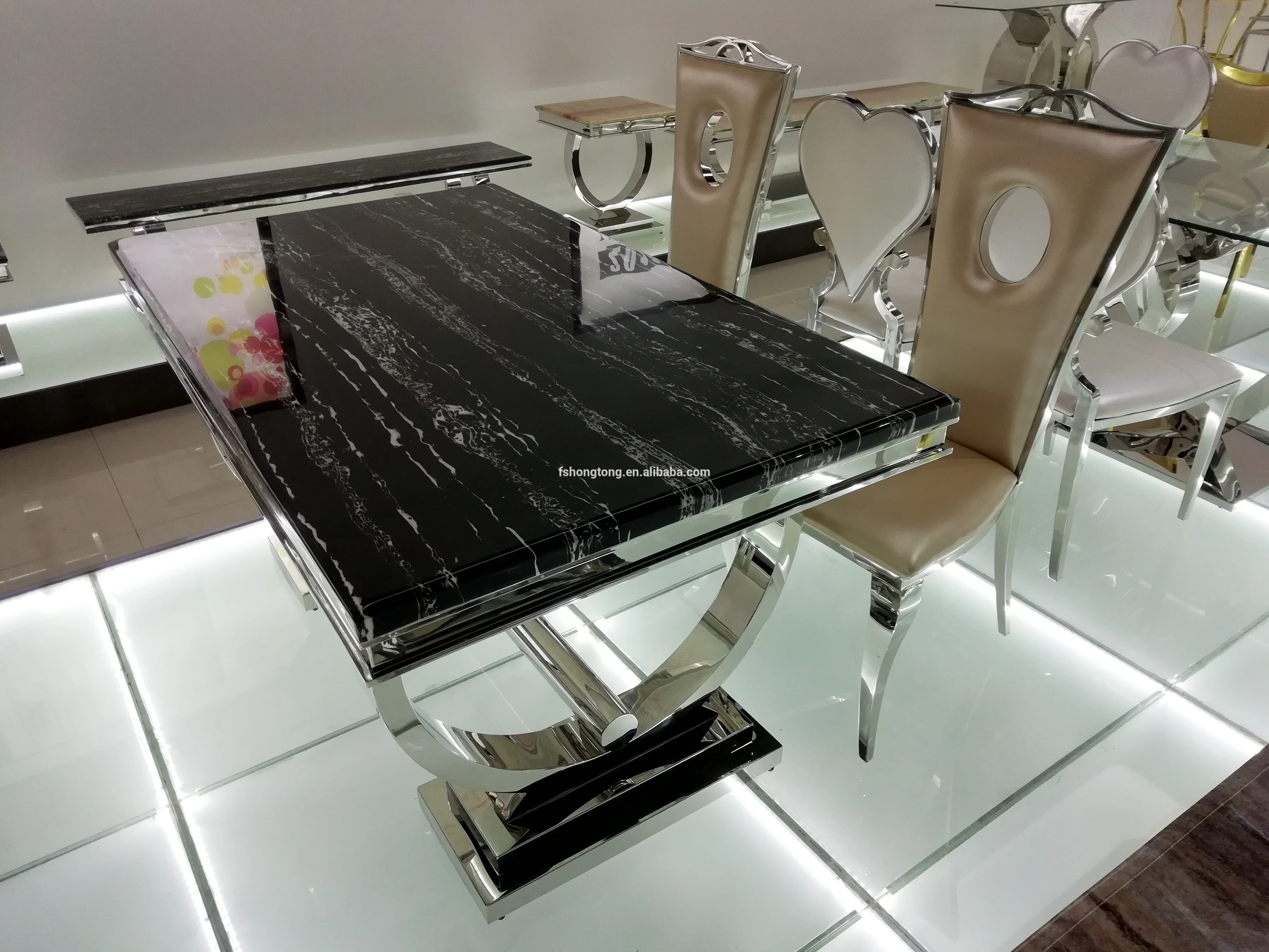 Dining table set dining table glass top marble top