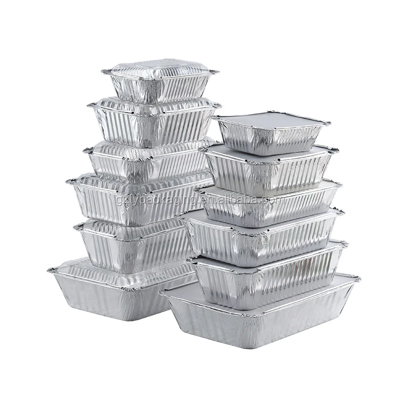 Disposable Takeaway Rectangles Aluminum Foil Food Packaging Box
