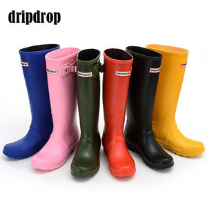 Dripdrop Ladies women custom cheap original knee high  Wellington Tall gum Shiny PVC natural rubber plastic Rain Boots for kids