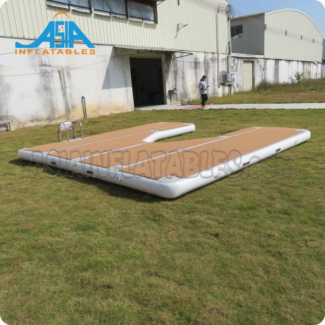 Drop stitch PVC Teak foam inflatable swim platform floating dock, floating jetski yacht pad dock island inflatable platform