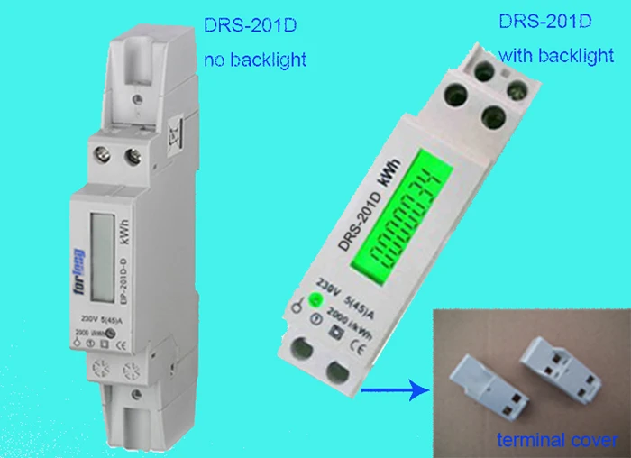 DRS-201D 5(45)A 230V LCD display Single phase KWH meter Watt hour bike electric din-rail power meter with backlight