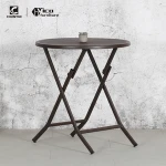 easy foldable metal legs rattan outdoor garden cafeteria restaurant dining plastic round folding table