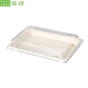 Easy Green disposable biodegradable food grade sushi container sugarcane plate bagasse trays with lid