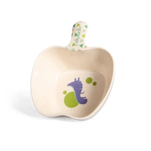 Eco Friendly Apple Shaped Non Spill Bamboo Fiber Baby Suction Food Snack Feeding Eating Bowl With Handle