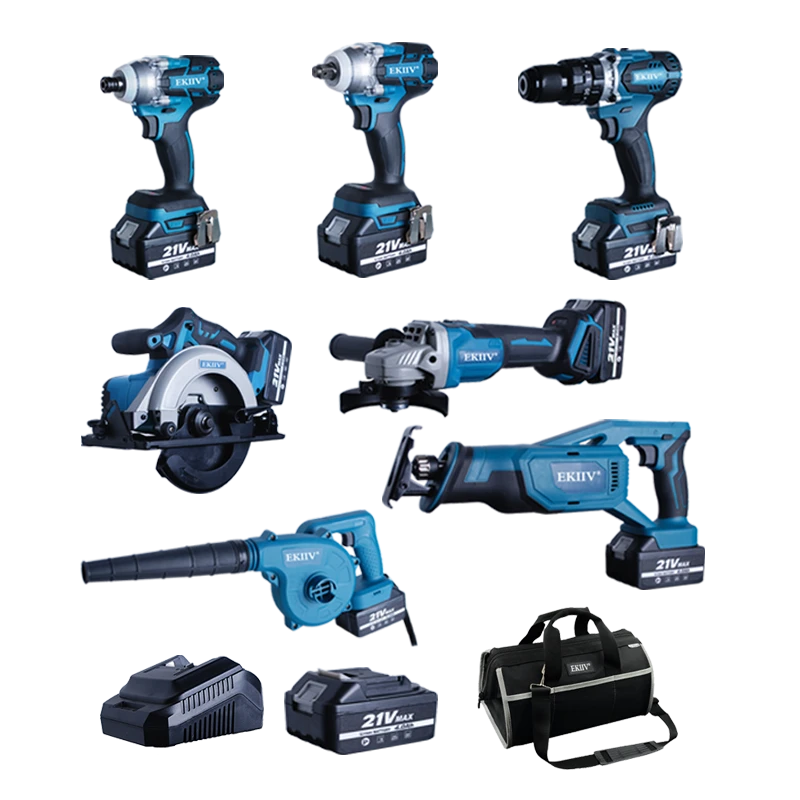 EKIIV best price air blower 18v 15pcs in one 21v 20volt 4.0A 5.0A 6.0A power tools cordless combos kits(15-tools) set
