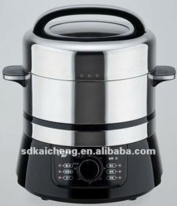 Electric food steamer with stainless steel cavity
