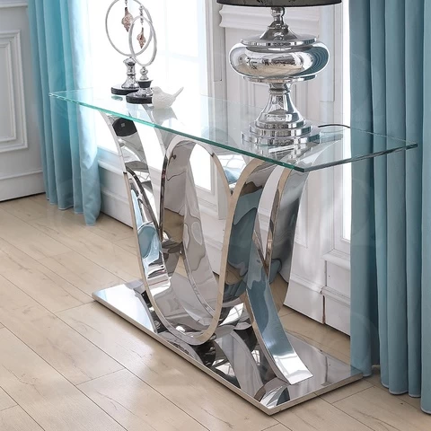 elegant european design entry table console glass top mirror steel console table modern