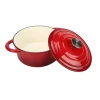 Enameled Cast Iron Dutch Oven with Self Basting Lid, Round Ceramic Enamel Coated Casserole Dish Cookware Pot Red, 2.9 QT