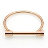 European Personalized D Shape 316L Stainless Steel Bangle Real Gold Plated Horseshoe Buckle Stainless Steel Cuff Bangle