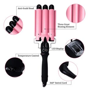 Factory  3 Barrel Hair Curler With LCD Display Big Wavy hair curler Electric wireless hair curler