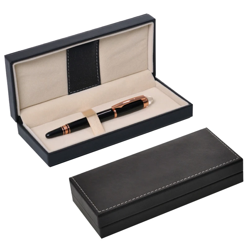 Factory Direct Supply High Quality Straight Corner Plastic Brown Pu Leather Pen Case Box with Stitching