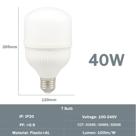 Factory Hot Selling LED T120 Bulb Super Brightness 40W IC Driver 4000LM IP20 E27 100-240V Light for Supermarket Shopping Mall