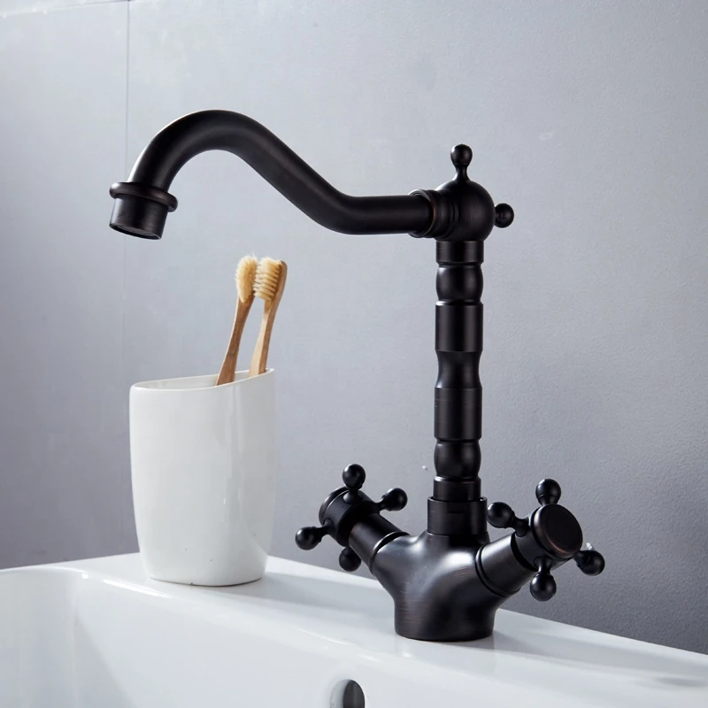 Factory sale classic European style antique black brass bathroom sink faucet dual handle shower room basin water tap mixer B3213