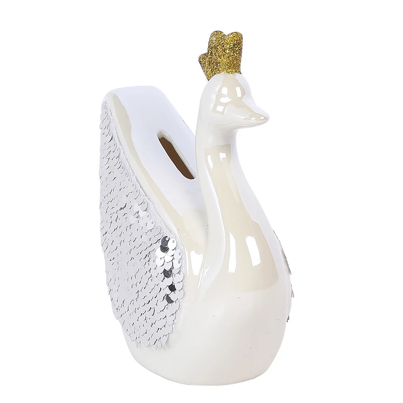 Factory Wholesale 1 PC Delivery white kid swan animal shape ceramic piggy saving bank money box design for children