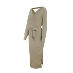 Fall 2021 new womens MIDI skirt, pure color V-neck fashion with full cardigan knit skirt is hot fall womens slim maxi dress se