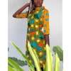 Fancy Back Button Tunic Flare Dresses Africa Clothing