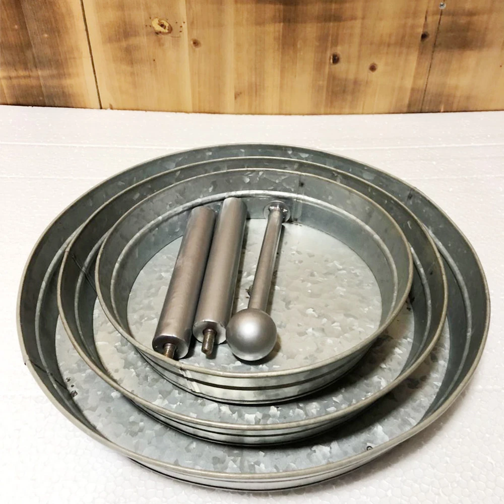 Farmhouse Vintage Distressed Metal Handle 3 Tier Metal Tray Cake Stand, Rustic Round 3 Tier Metal Storage Serving Tray