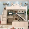 Fashion and simple solid wood childrens bunk bed space-saving childrens bed with wardrobe