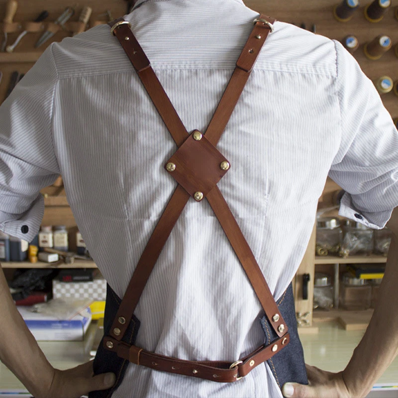 Fashion Removable  apron belt denim apron strip PU leather apron strap accessories for Coffee shop overalls