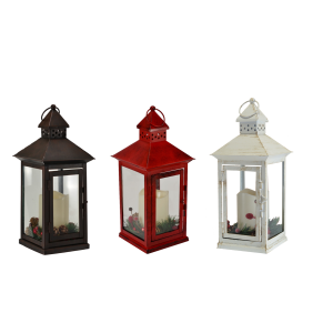 Flameless LED 13.5&quot; Lantern w/ Holiday Berry and Pine Ring On Sale