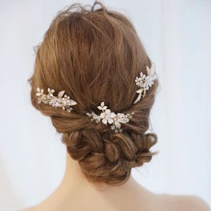 Floral Bridal Wedding Hair Comb Set Handmade Hair Pin Bridal Gold Headpiece Wholesale Hair Accessories