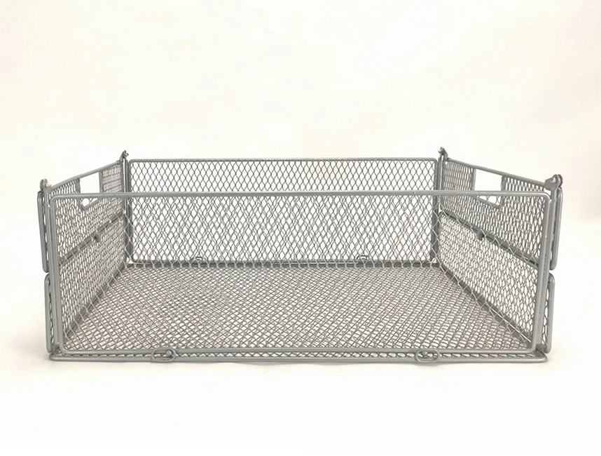 Foldable Wire Mesh Storage Organizer Basket Rectangle Metal Mesh Tray