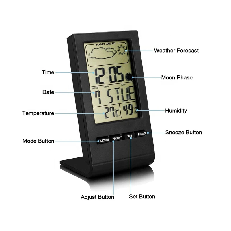 Folding LCD Digital Alarm Clock Desk Table Weather Station Desk Temperature Travel Electronic Mini Clock
