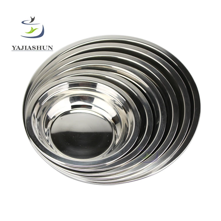 Food Grade 304 Stainless Steel Dining Plate Set Mirror Deep Soup Dish Hot Plate Restaurant