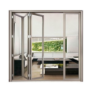 Foshan aluminium windows doors factory  Aluminium Frame Double Glass Bi-Folding Door Design for Apartment/office