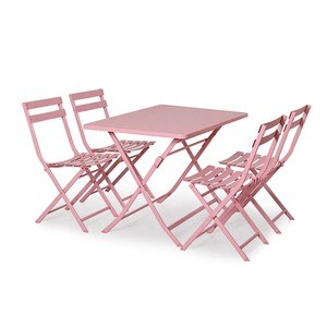 Four Seats Folding Iron Table Chair Set Outdoor Foldable Metal Table
