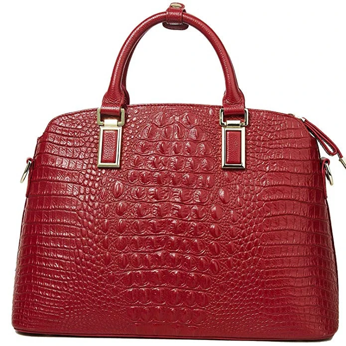 Genuine Leather Top-Handle Bags for Women Full Grain Cowhide Embossed Crocodile Purse and Handbags