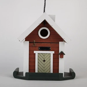 Gifts &amp; Decor felt Roof Wood Cottage Chimney Bird House