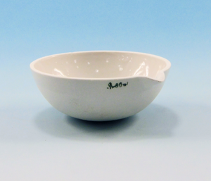 Glazed Porcelain, Round Bottom with Sprout, 60-ml Evaporating Basin