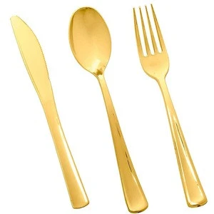 Gold Plastic Silverware Set, Heavyweight Gold Cutlery, Disposable Gold Flatware sets. Golden utensils for wedding 300pieces