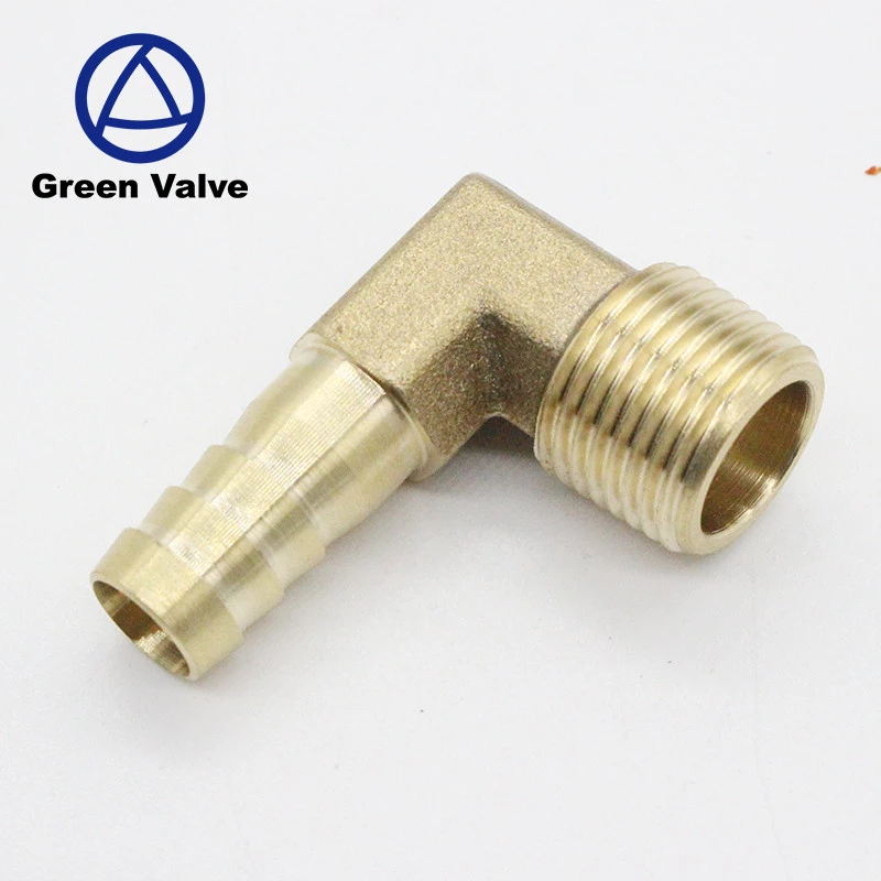 Green-forged cw617n brass reducing male threaded pipe nipple elbow hose barb connector fittings