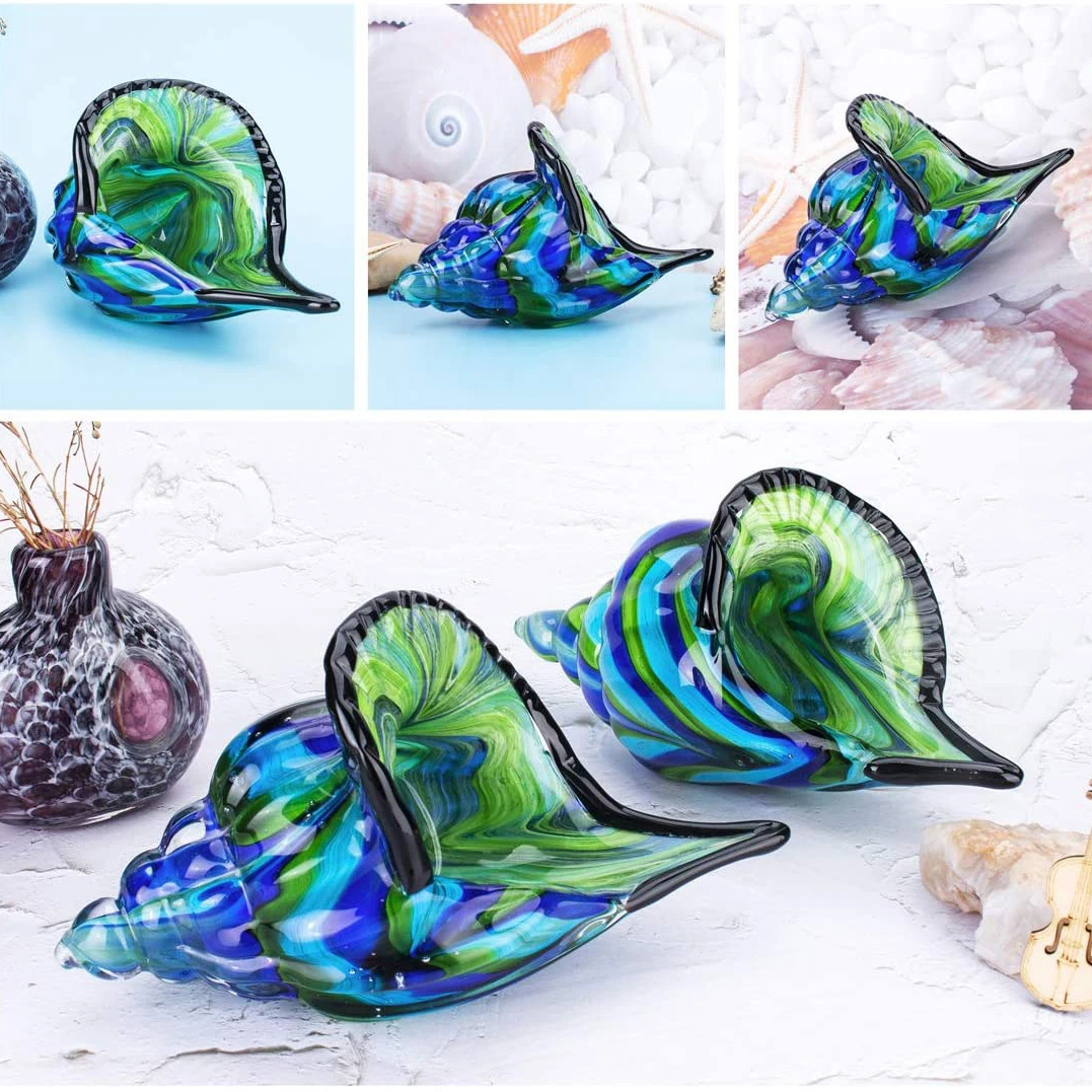 Hand Blown Glass Conch Seashell Art Glass Figurine, Beautiful Home Decor, Crystal Glass Paperweight
