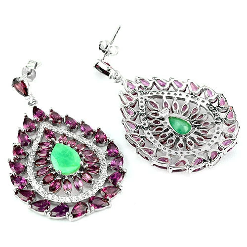 Handmade natural garnet rhodolite emerald gemstone indian jewelry 925 sterling silver drop earring manufacturer