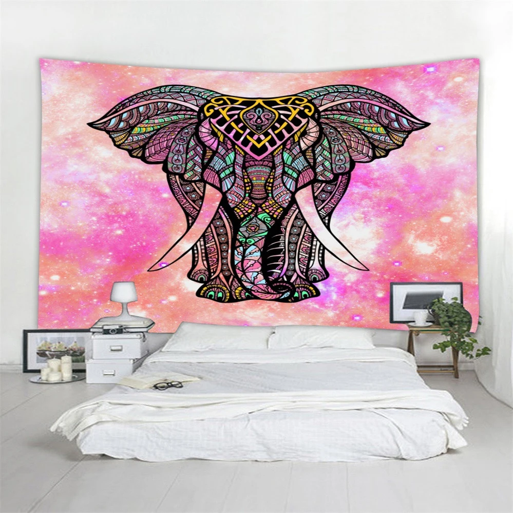 Handpainting Watercolor Elephant 3D Digital Printed Polyester Tapestry Wall Hanging