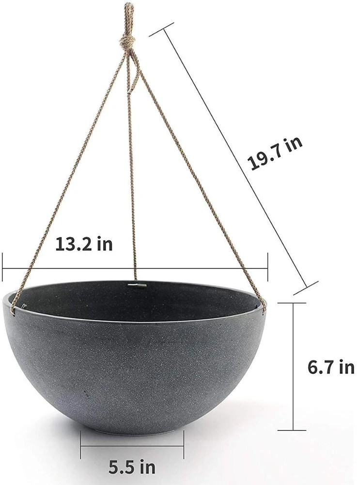 Hanging Planters Large 13.2 Inch Resin Flower Pots Outdoor, Garden Planters for Plants, Large Grey, Set of 2