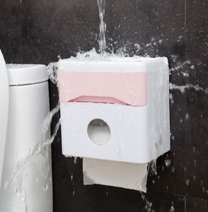 Hanging waterproof pink ABS material toilet paper holder with shelf