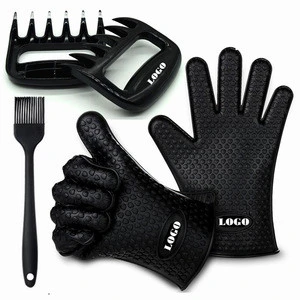Heat Resistant Bakeware Set Silicone Grill BBQ Gloves Meat Claws Basting Brush for Cooking Grilling Baking Barbecue